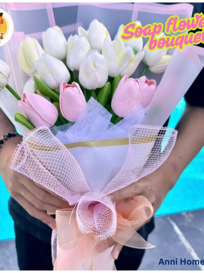 Pink Tulip Soap Flower Bouquet – Size M