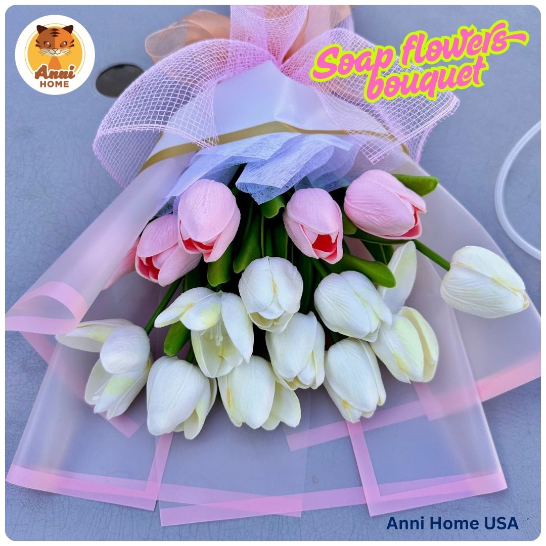 Pink Tulip Soap Flower Bouquet – Size M - Image 4