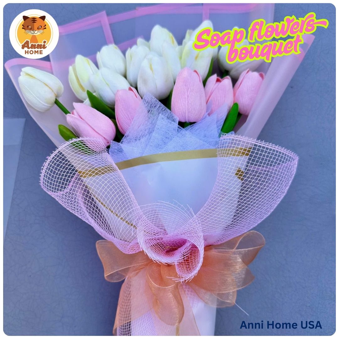 Pink Tulip Soap Flower Bouquet – Size M - Image 3