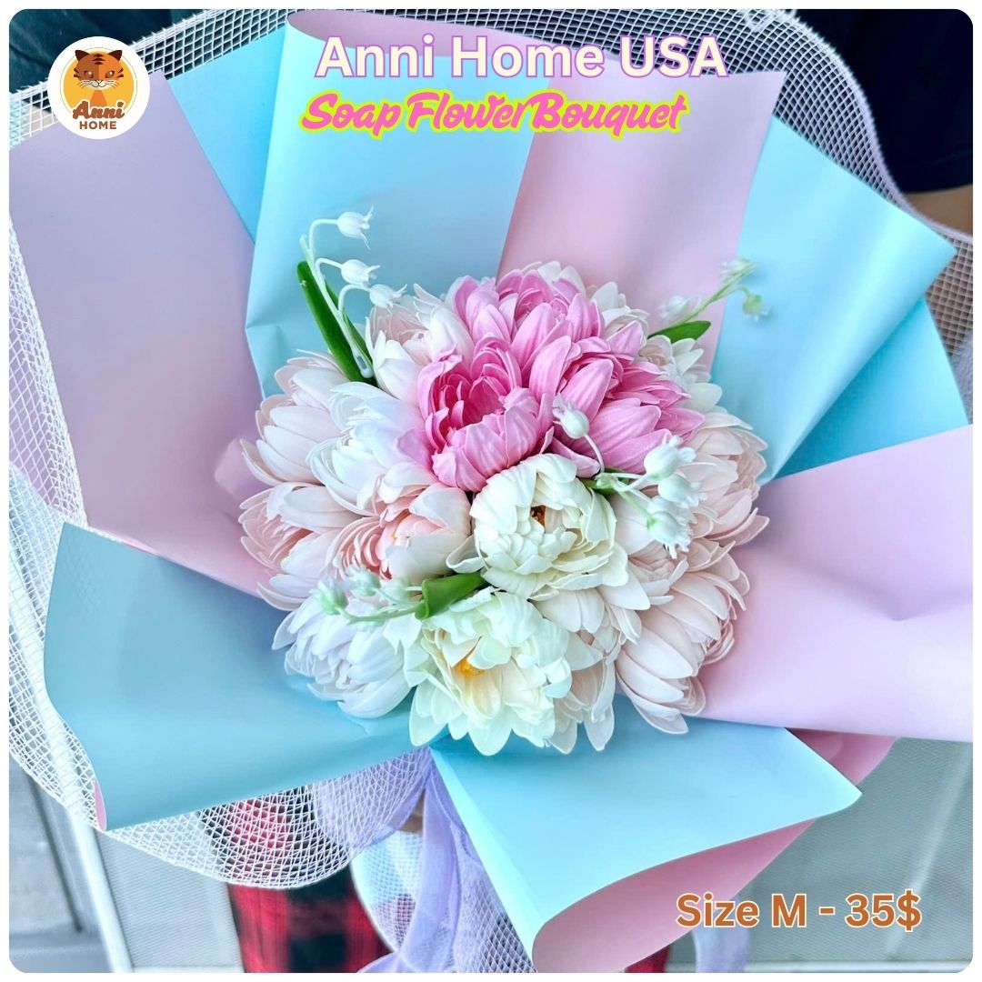 PM01 – Peony Soap Flower Bouquet – Size M - Image 3