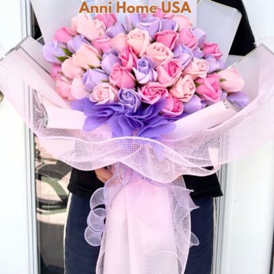 Purple Pink Rose Soap Flower Bouquet – Size XL