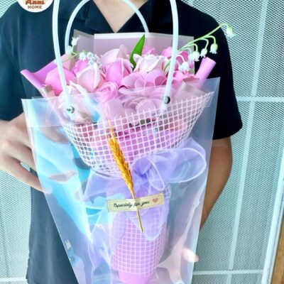 Pink Purple Hydrangea Soap Flower Bouquet – Size M