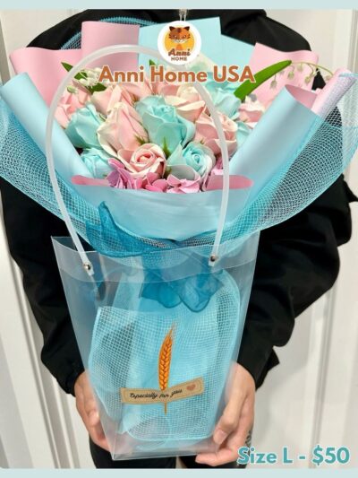 [Mix] Blue Pink Soap Flower Bouquet – Size L