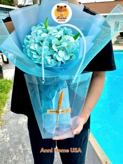 Blue Rose/ Hydrangea Soap Flower Bouquet – Size L