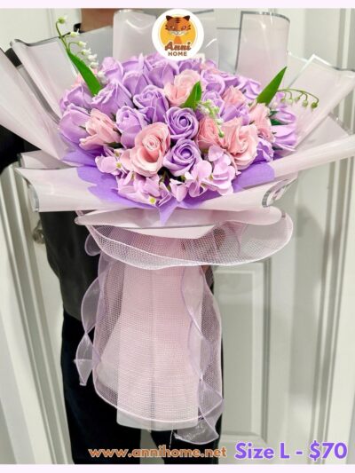 [Mix] Purple Rose Soap Flower Bouquet – Size L