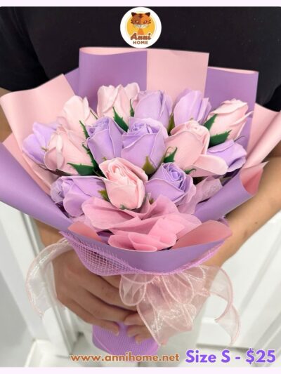 [Mix] Purple Rose Soap Flower Bouquet – Size S